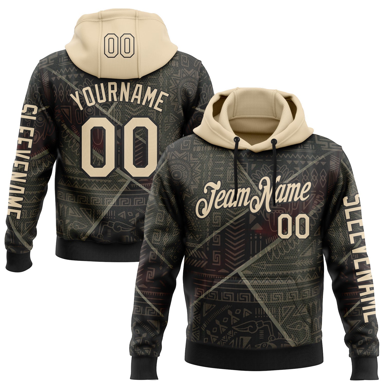 Custom Black City Cream 3D Pattern Design Ethnic Tribal Sportswear Pullover Sweatshirt Hoodie - Main View