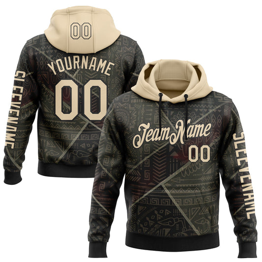 Custom Black City Cream 3D Pattern Design Ethnic Tribal Sportswear Pullover Sweatshirt Hoodie - Main View