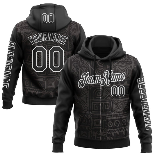 Custom Black White 3D Pattern Design Ethnic Tribal Sportswear Pullover Sweatshirt Hoodie - Main View