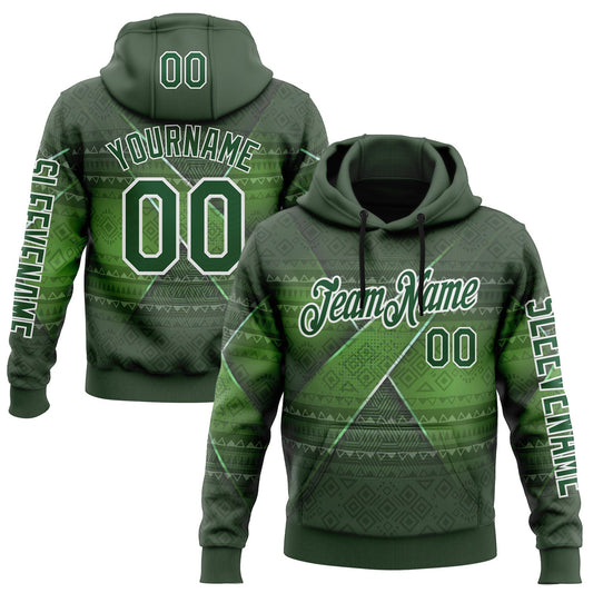 Custom Green White 3D Pattern Design Ethnic Tribal Sportswear Pullover Sweatshirt Hoodie - Main View