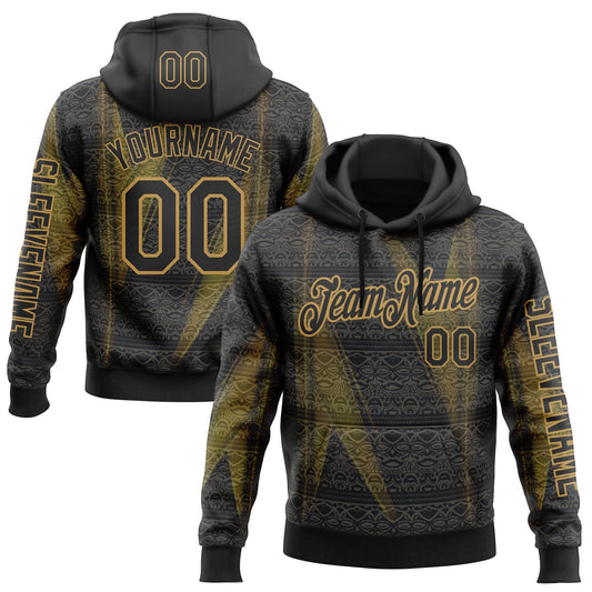Custom Black Old Gold 3D Pattern Design Ethnic Tribal Sportswear Pullover Sweatshirt Hoodie - Main View