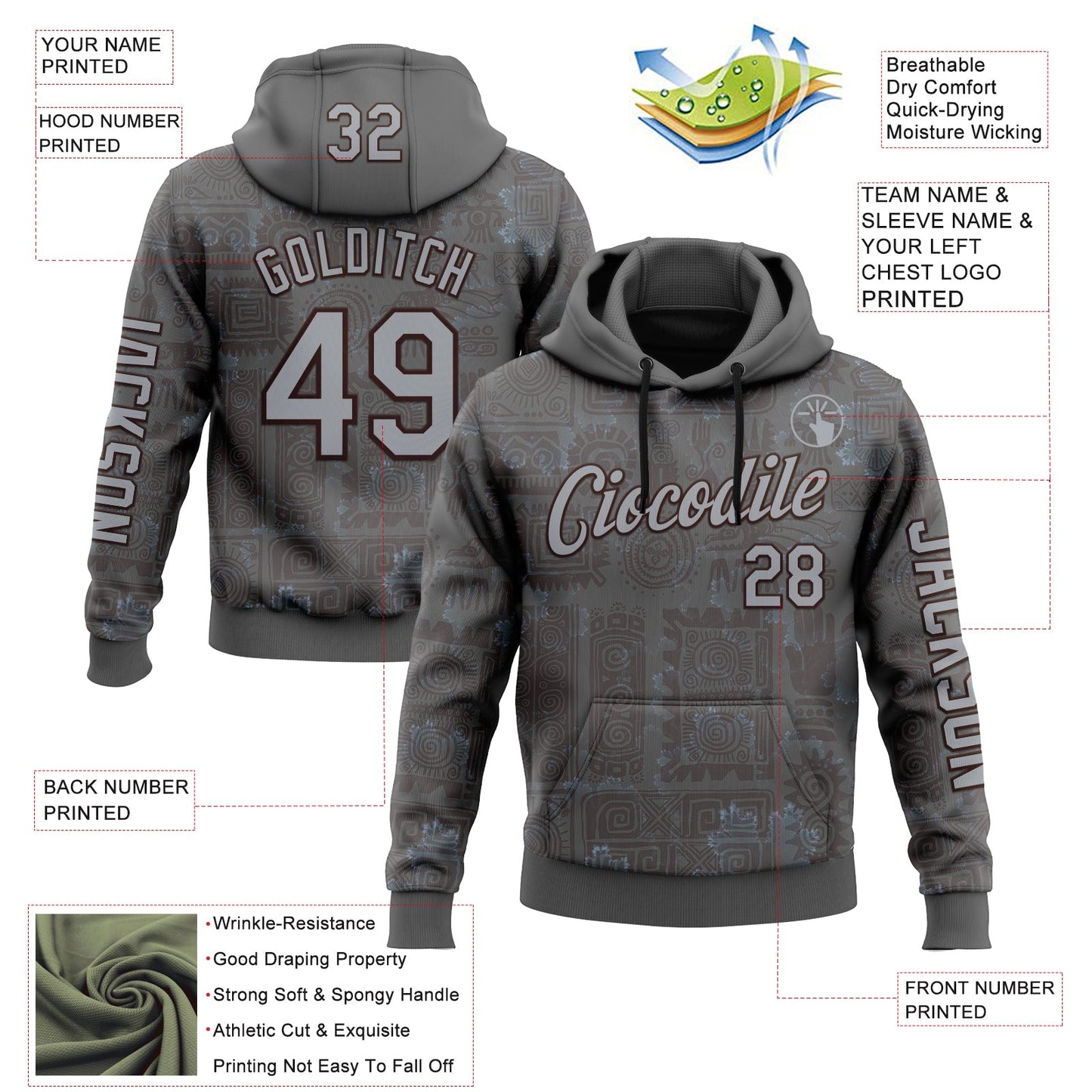 Custom Gray Brown 3D Pattern Design Ethnic Tribal Sportswear Pullover Sweatshirt Hoodie view 2