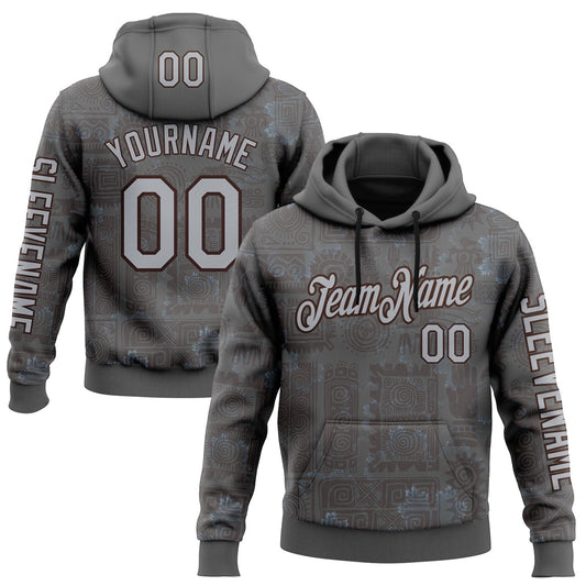 Custom Gray Brown 3D Pattern Design Ethnic Tribal Sportswear Pullover Sweatshirt Hoodie - Main View