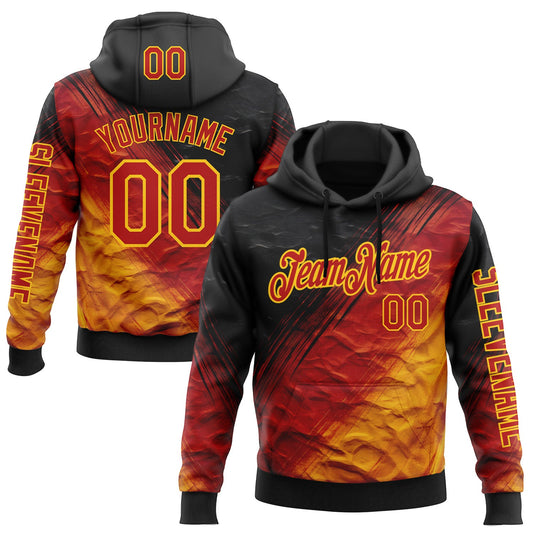 Custom Black Red-Yellow 3D Pattern Design Gradient Ethnic Tribal Sportswear Pullover Sweatshirt Hoodie - Main View