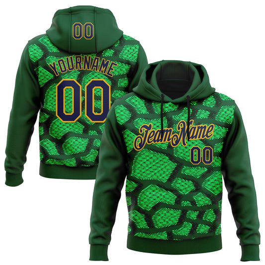 Custom Stitched Green Navy-Gold 3D Pattern Design Crocodile Skin Print Sportswear Pullover Sweatshirt Hoodie - Main View