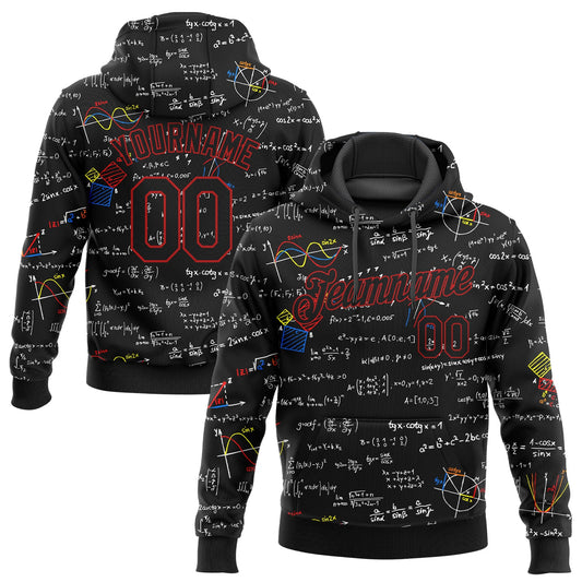 Custom Stitched Black Black Red-White 3D Pattern Design Math Sports Pullover Sweatshirt Hoodie - Main View