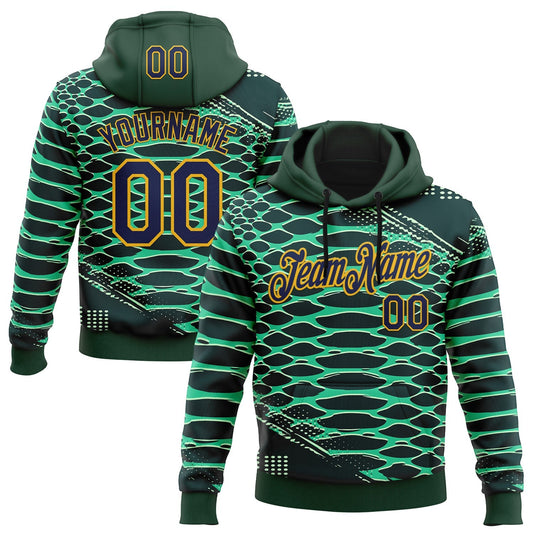 Custom Stitched Green Navy-Gold 3D Pattern Design Crocodile Skin Print Sportswear Pullover Sweatshirt Hoodie - Main View