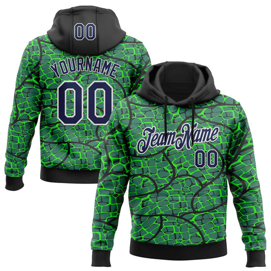 Custom Stitched Green Navy Black-White 3D Pattern Design Crocodile Skin Print Sportswear Pullover Sweatshirt Hoodie - Main View