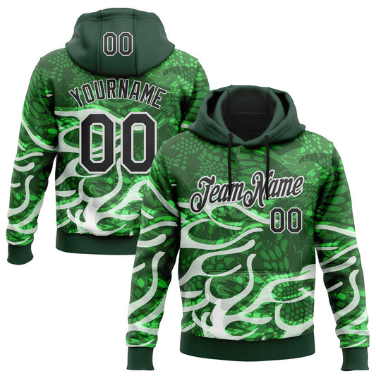 Custom Stitched Green Black-White 3D Pattern Design Snake Skin Print Sportswear Pullover Sweatshirt Hoodie - Main View