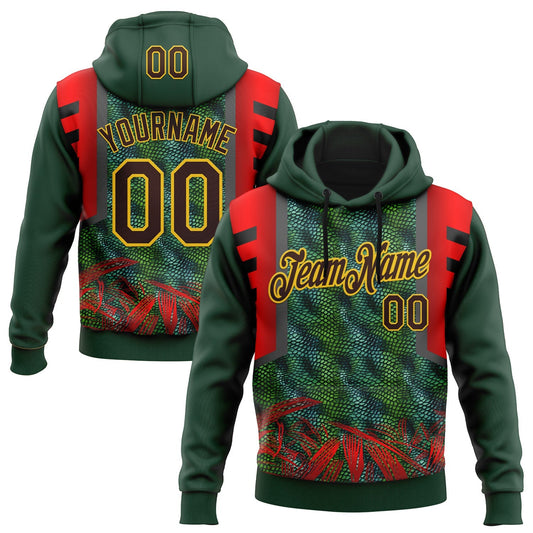 Custom Stitched Green Brown Red-Yellow 3D Pattern Design Snake Skin Print Sportswear Pullover Sweatshirt Hoodie - Main View