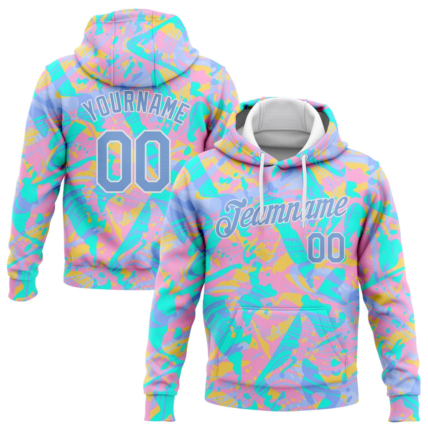 Custom Stitched Pink Light Blue-White 3D Pattern Design Gradient Abstract Sports Pullover Sweatshirt Hoodie - Main View