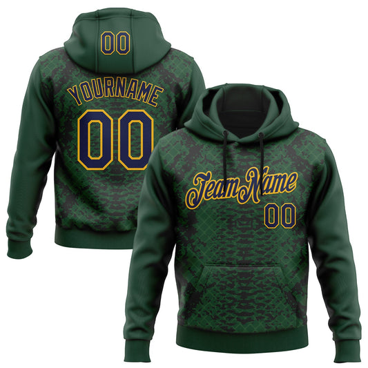Custom Stitched Green Navy Black-Gold 3D Pattern Design Snake Skin Print Sportswear Pullover Sweatshirt Hoodie - Main View