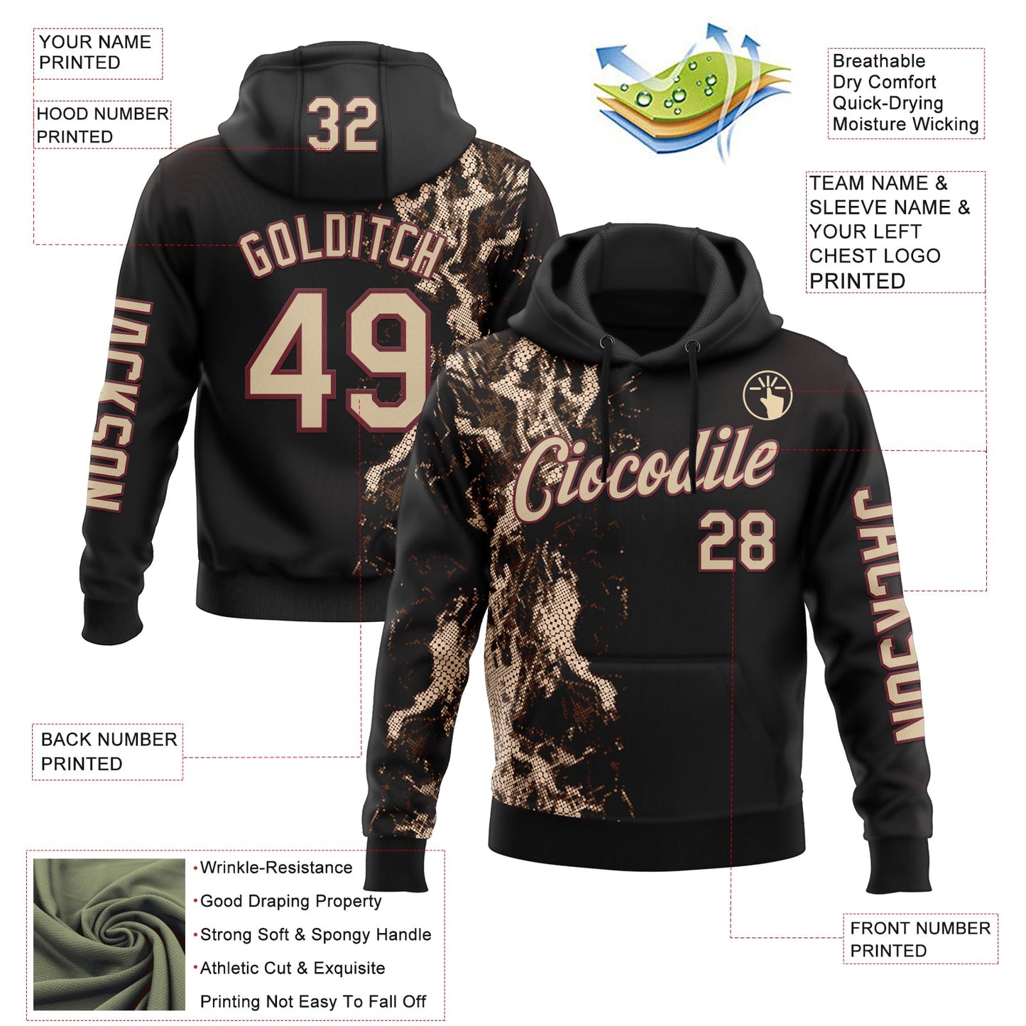 Custom Black City Cream-Burgundy 3D Pattern Design Western Cowboy Tribal Ethnic Sports Pullover Sweatshirt Hoodie view 2