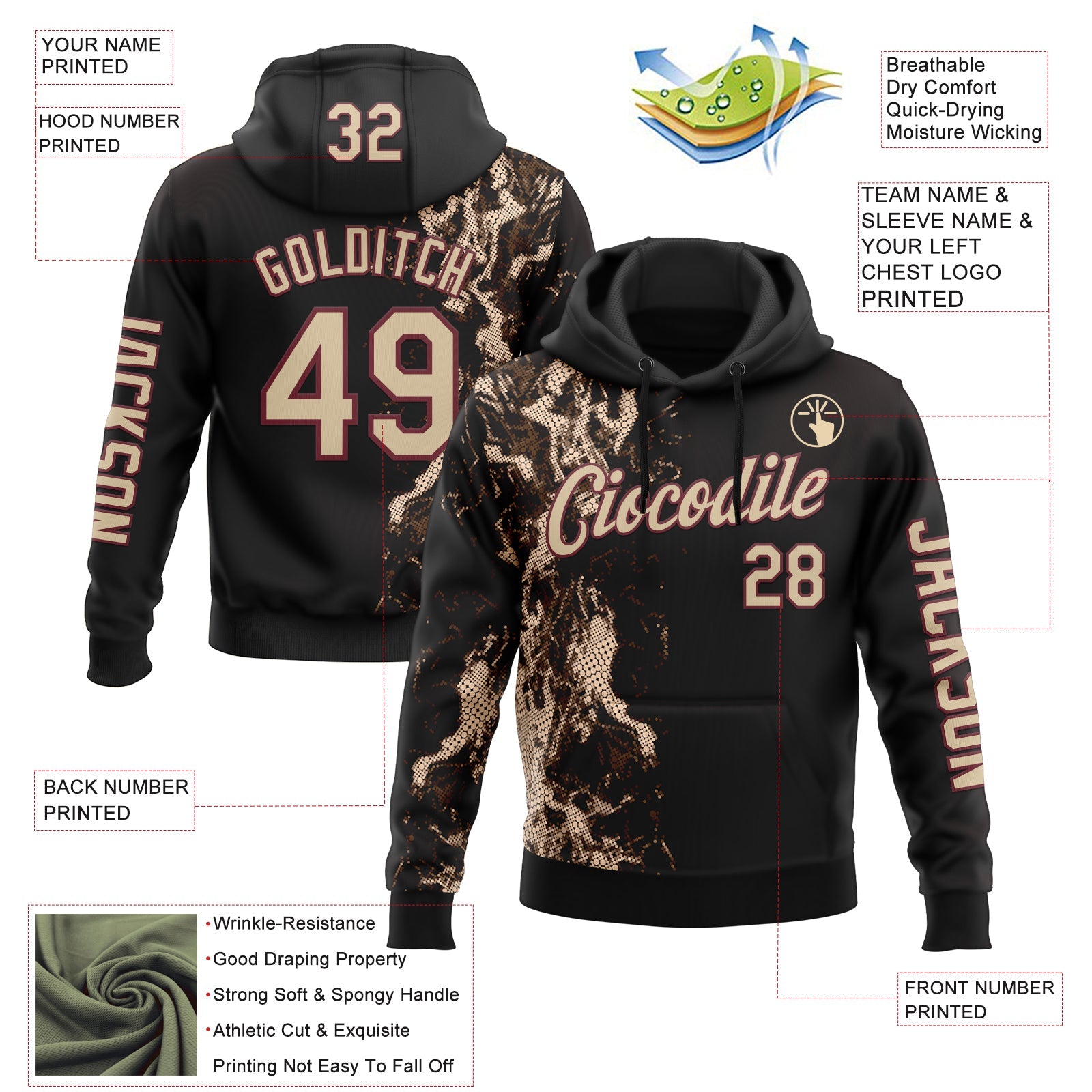 Custom Black City Cream-Burgundy 3D Pattern Design Western Cowboy Tribal Ethnic Sports Pullover Sweatshirt Hoodie view 2