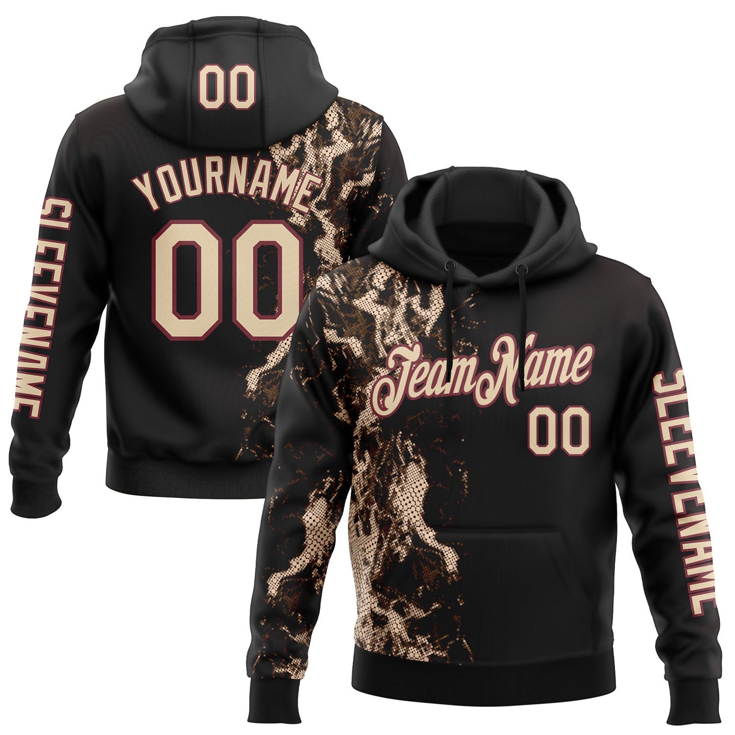 Custom Black City Cream-Burgundy 3D Pattern Design Western Cowboy Tribal Ethnic Sports Pullover Sweatshirt Hoodie - Main View