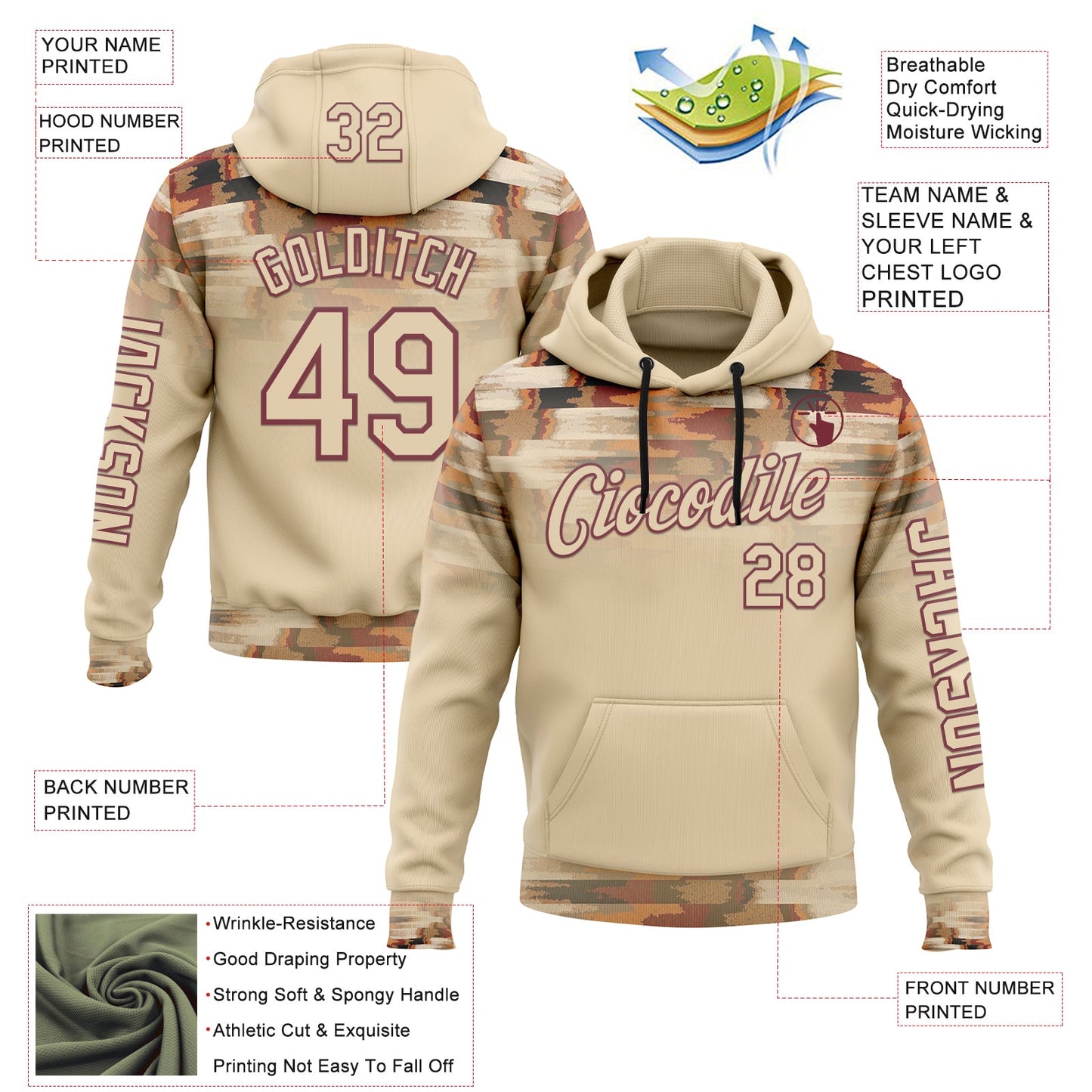Custom City Cream Burgundy 3D Pattern Design Western Cowboy Tribal Ethnic Sports Pullover Sweatshirt Hoodie view 2