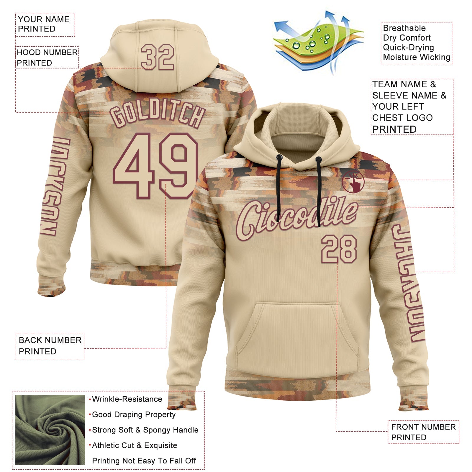 Custom City Cream Burgundy 3D Pattern Design Western Cowboy Tribal Ethnic Sports Pullover Sweatshirt Hoodie view 2