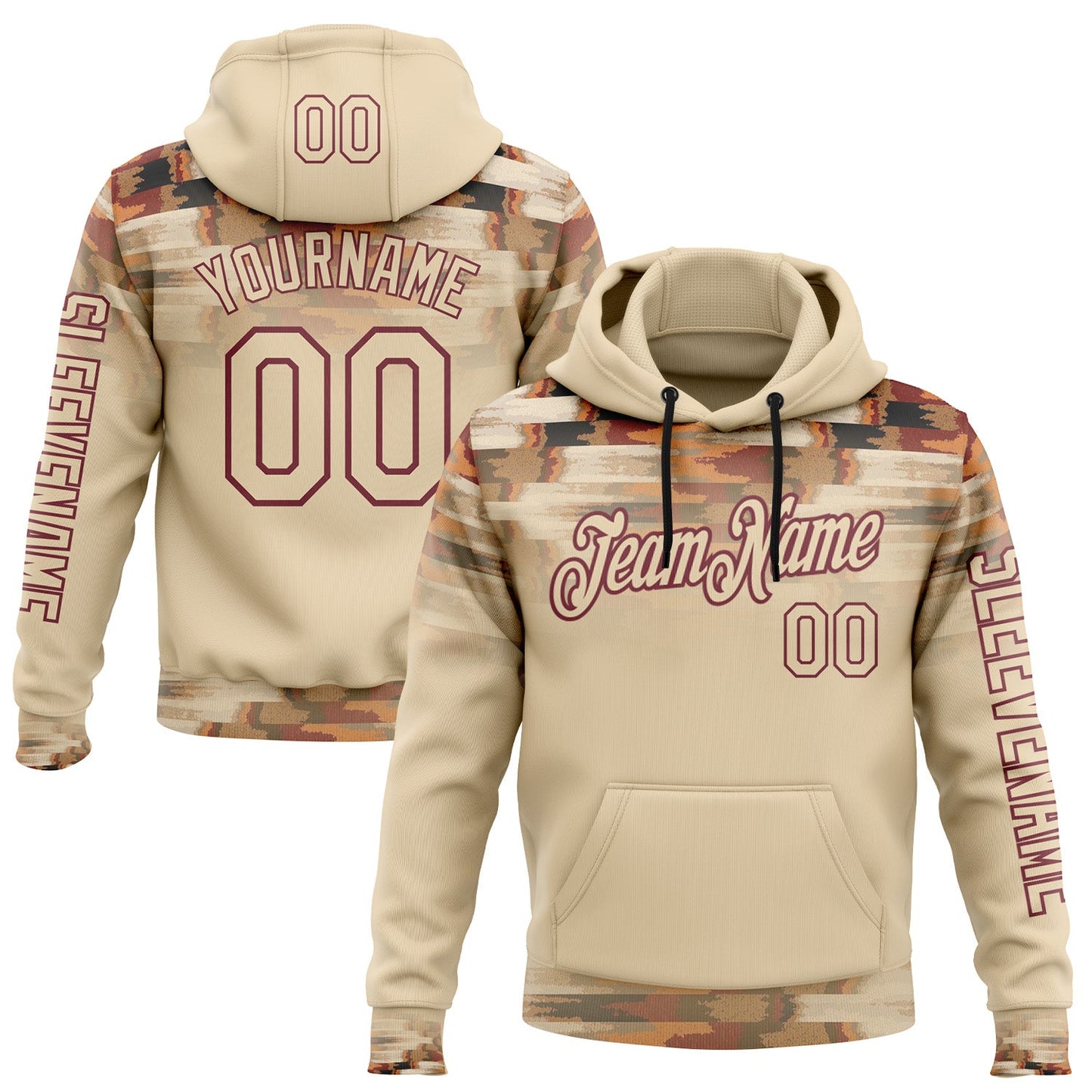 Custom City Cream Burgundy 3D Pattern Design Western Cowboy Tribal Ethnic Sports Pullover Sweatshirt Hoodie - Main View