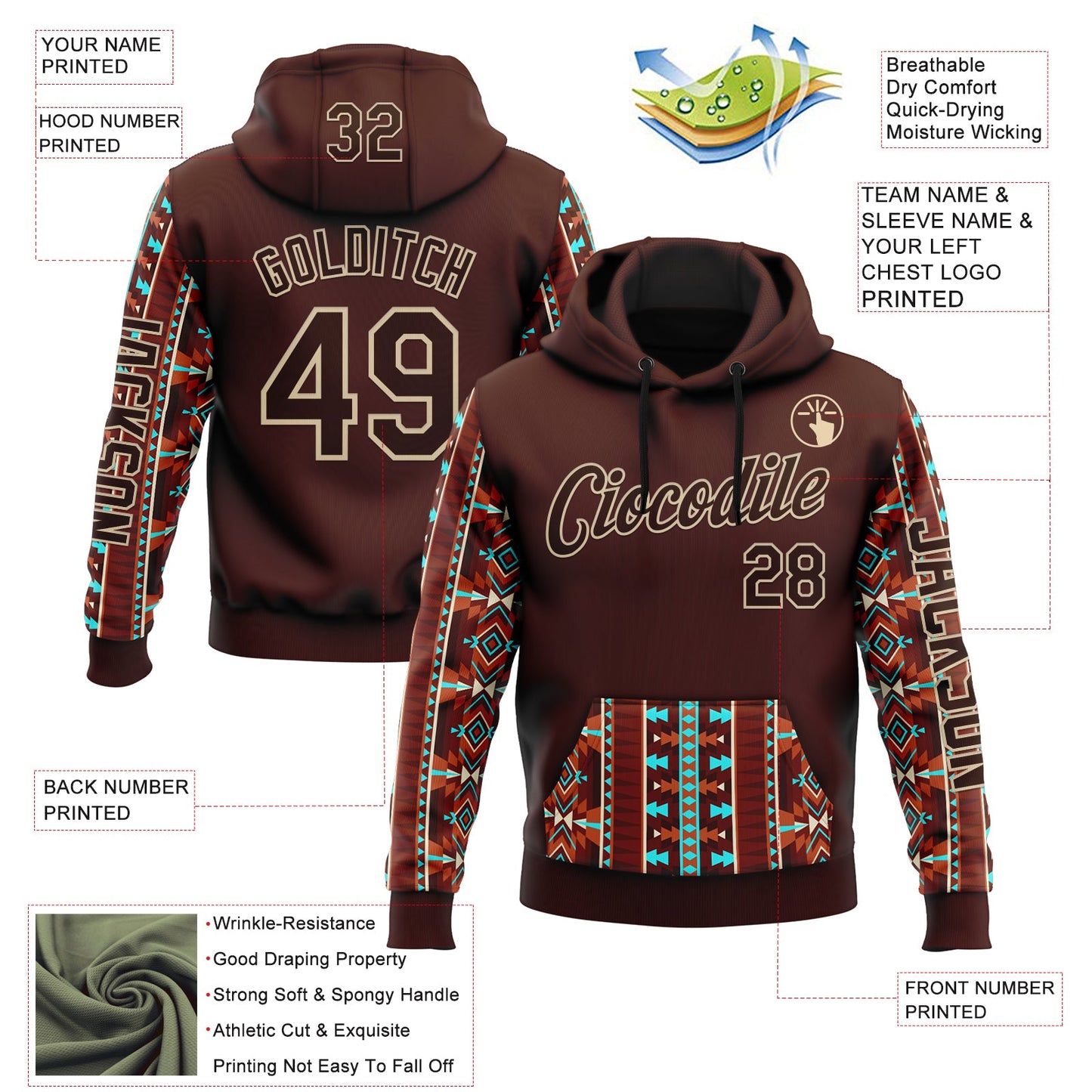 Custom Brown City Cream 3D Pattern Design Western Cowboy Tribal Ethnic Sports Pullover Sweatshirt Hoodie view 2