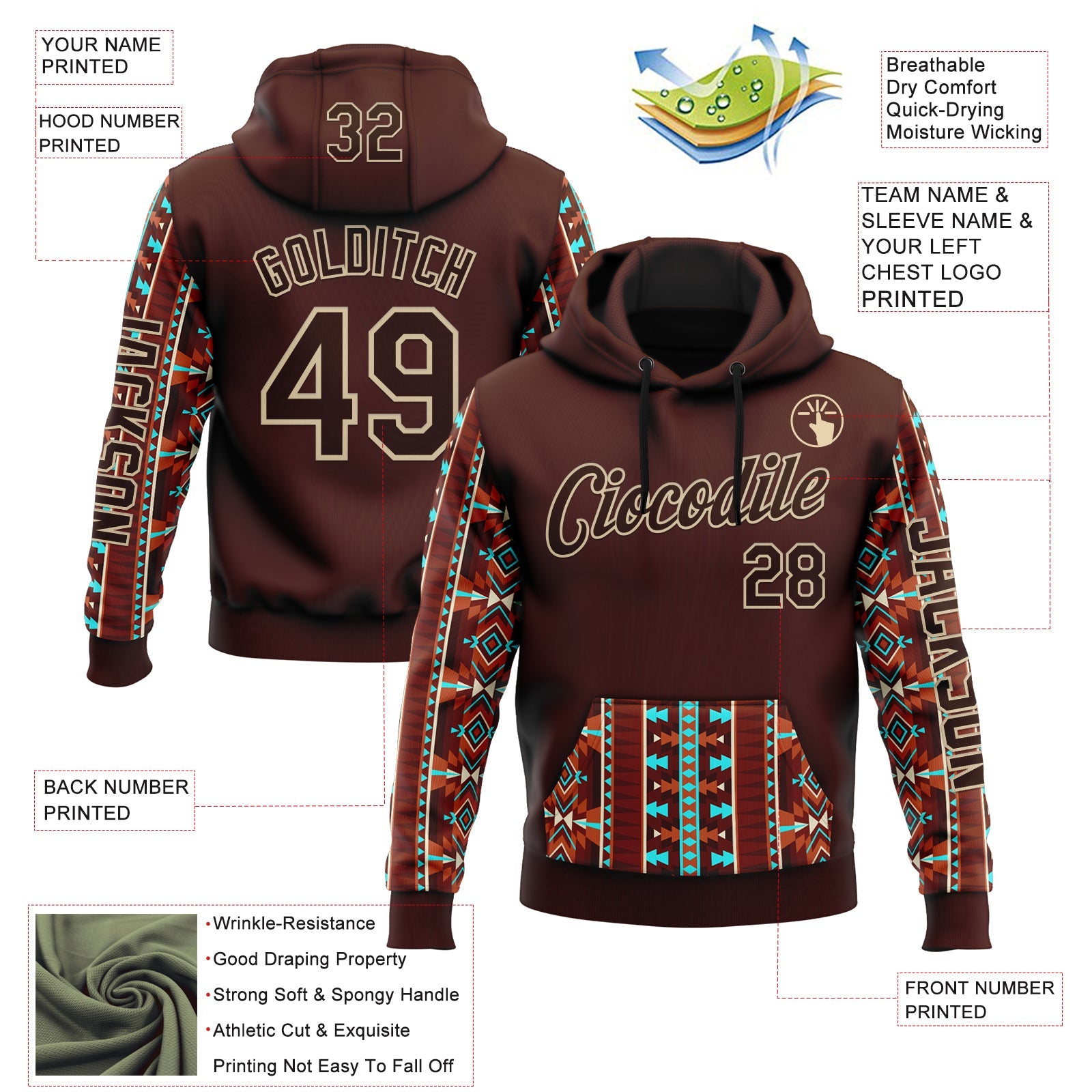 Custom Brown City Cream 3D Pattern Design Western Cowboy Tribal Ethnic Sports Pullover Sweatshirt Hoodie view 2