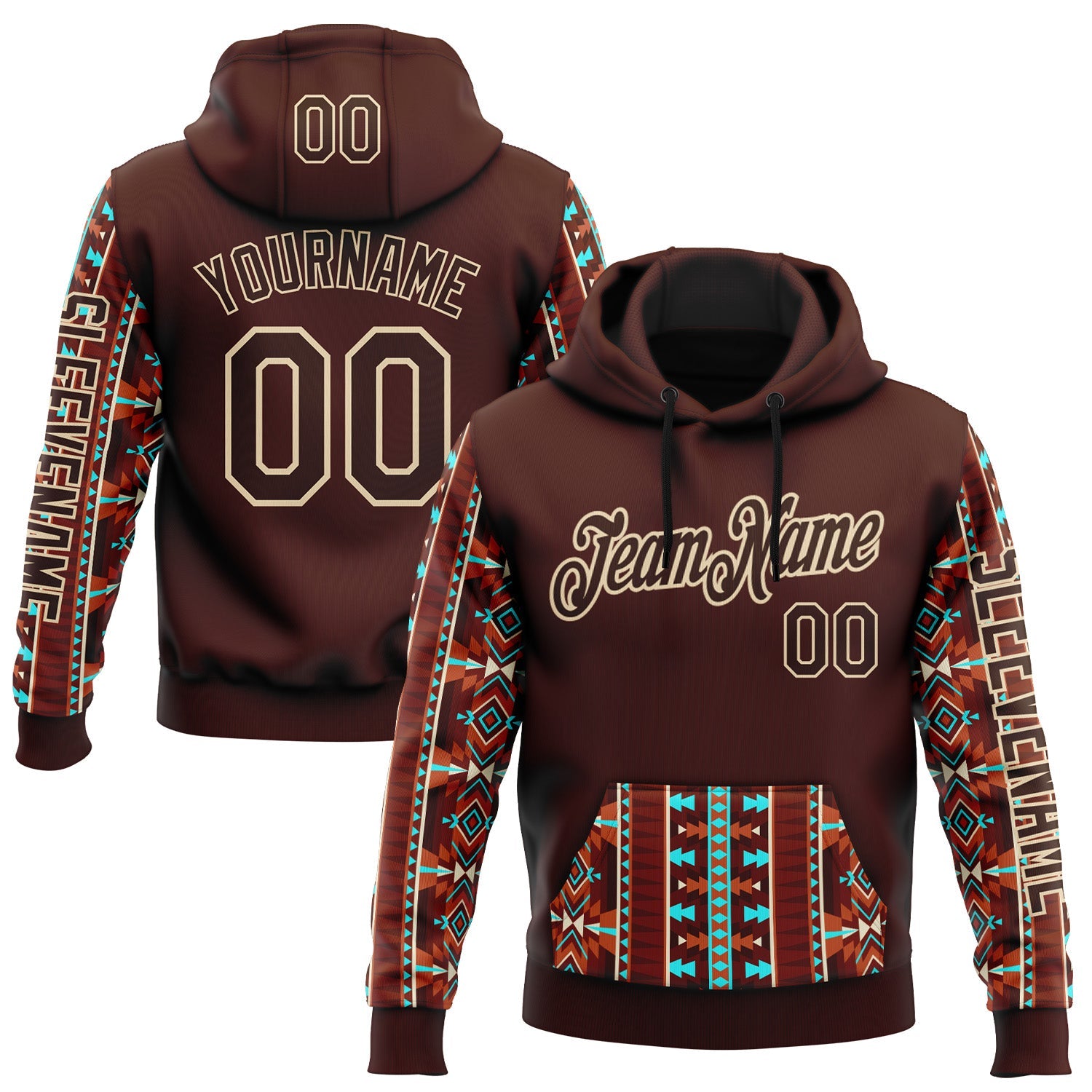 Custom Brown City Cream 3D Pattern Design Western Cowboy Tribal Ethnic Sports Pullover Sweatshirt Hoodie - Main View
