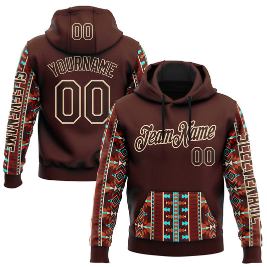 Custom Brown City Cream 3D Pattern Design Western Cowboy Tribal Ethnic Sports Pullover Sweatshirt Hoodie - Main View