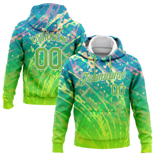 Custom Stitched Neon Green Neon Green-White 3D Pattern Design Gradient Abstract Curve Line Sports Pullover Sweatshirt Hoodie - Main View