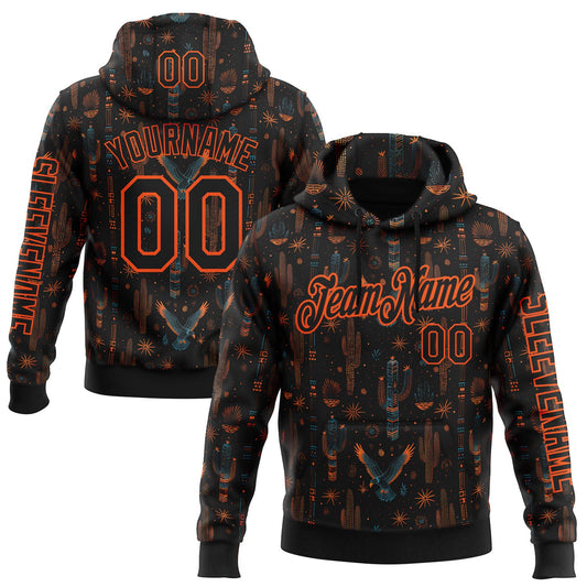 Custom Black Orange 3D Pattern Design Western Cowboy Tribal Ethnic Sports Pullover Sweatshirt Hoodie - Main View