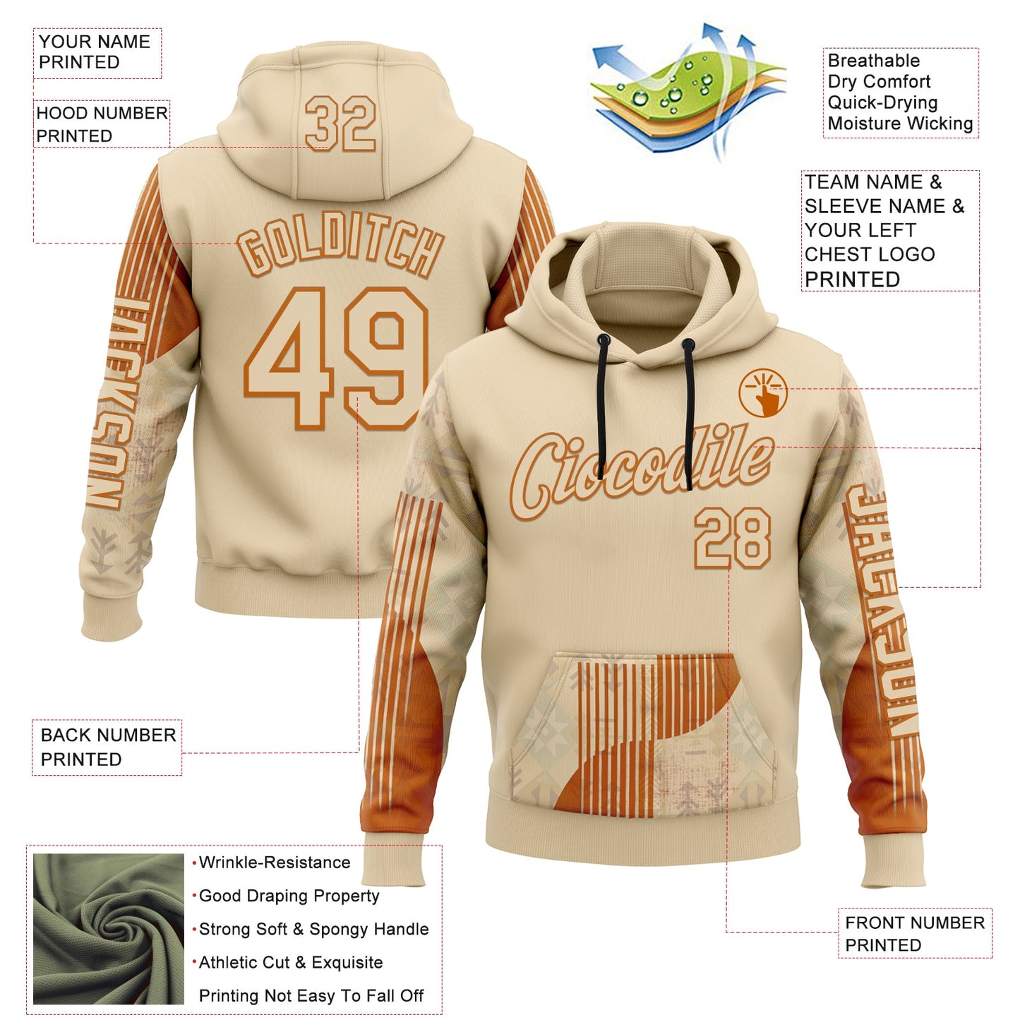 Custom City Cream Orange 3D Pattern Design Western Cowboy Tribal Ethnic Sports Pullover Sweatshirt Hoodie view 2