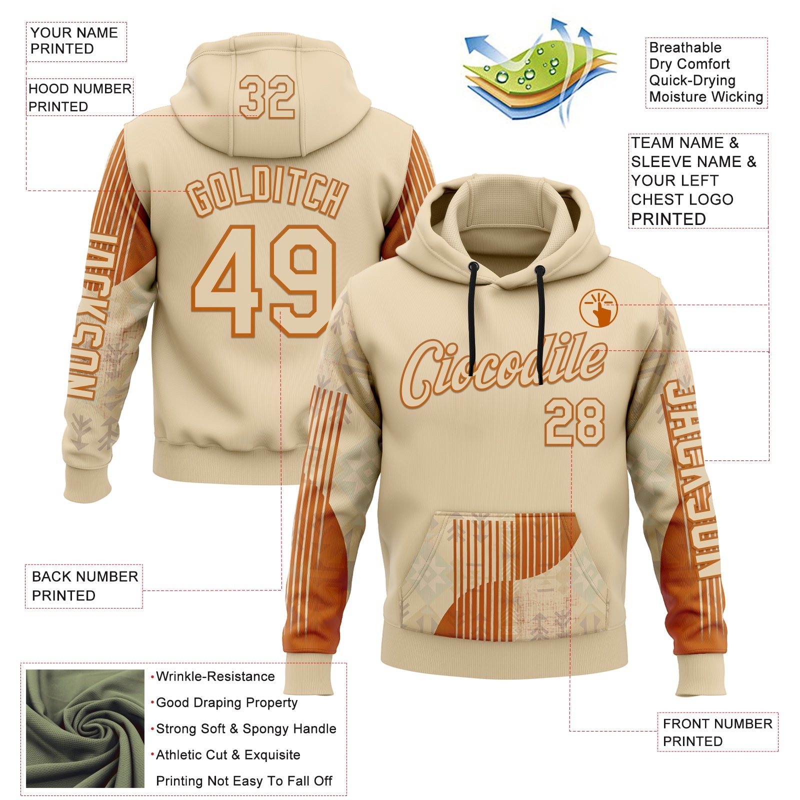 Custom City Cream Orange 3D Pattern Design Western Cowboy Tribal Ethnic Sports Pullover Sweatshirt Hoodie view 2