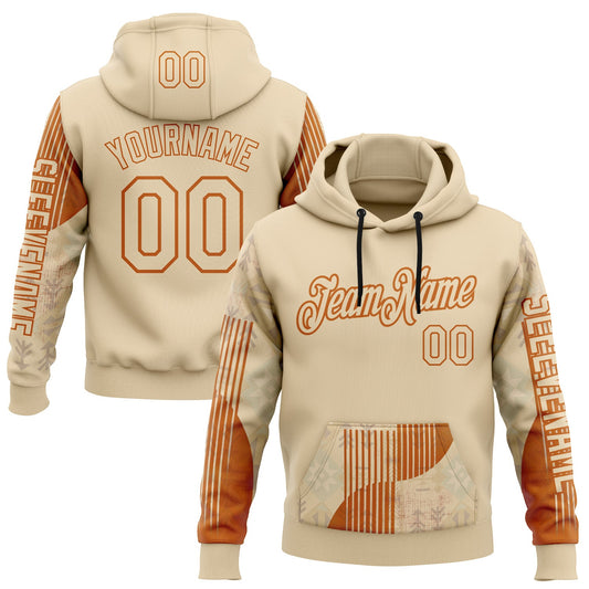 Custom City Cream Orange 3D Pattern Design Western Cowboy Tribal Ethnic Sports Pullover Sweatshirt Hoodie - Main View