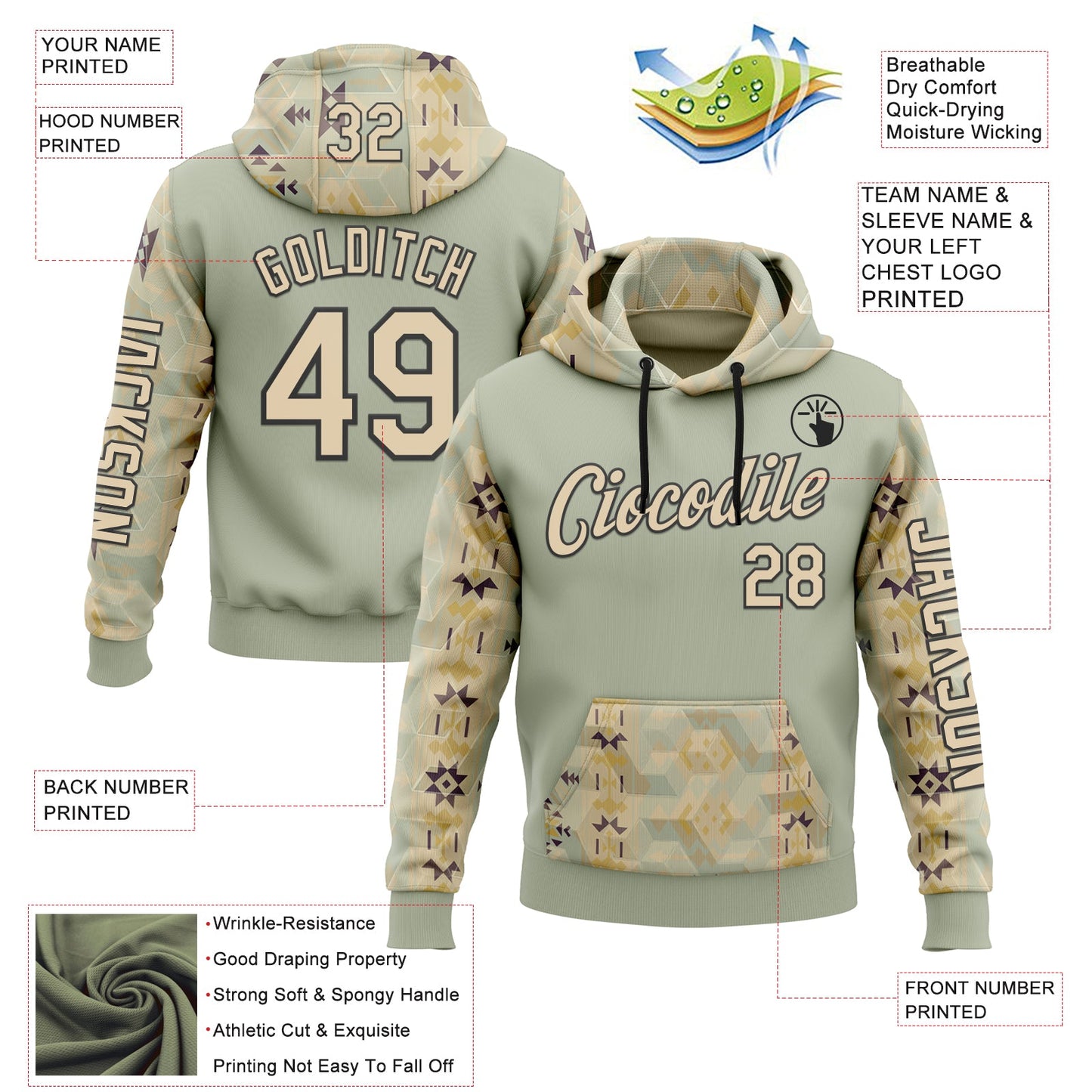 Custom Green City Cream-Black 3D Pattern Design Western Cowboy Tribal Ethnic Sports Pullover Sweatshirt Hoodie view 2