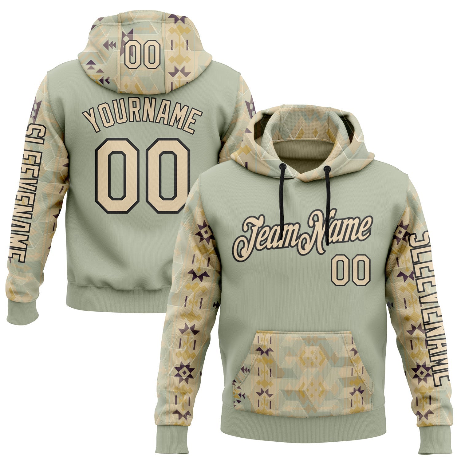 Custom Green City Cream-Black 3D Pattern Design Western Cowboy Tribal Ethnic Sports Pullover Sweatshirt Hoodie - Main View