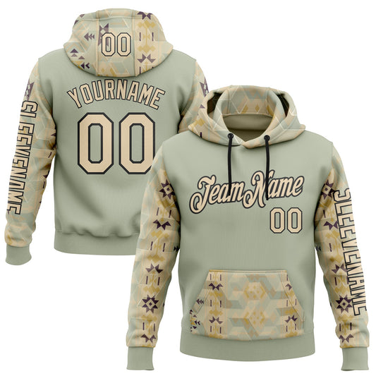 Custom Green City Cream-Black 3D Pattern Design Western Cowboy Tribal Ethnic Sports Pullover Sweatshirt Hoodie - Main View