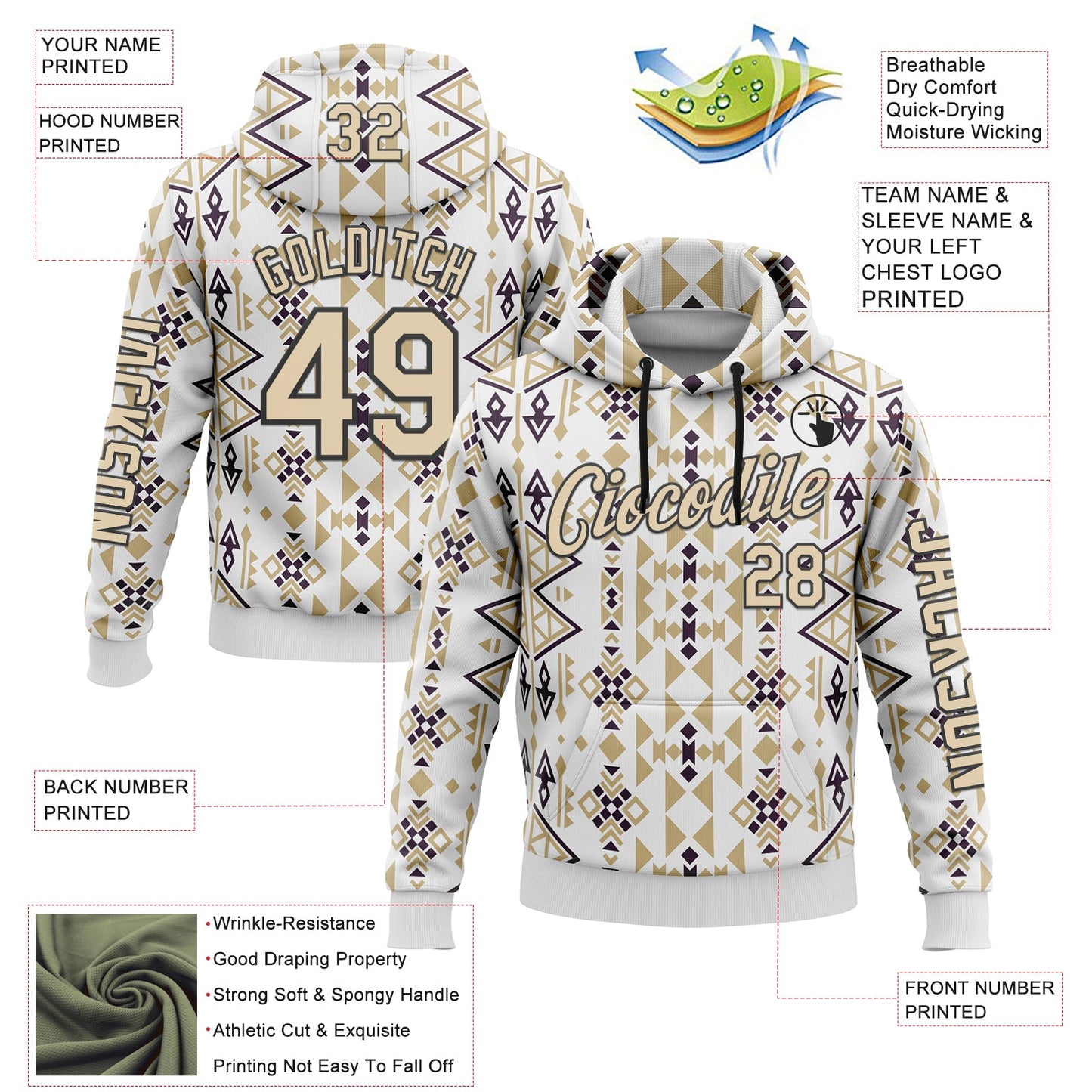 Custom White City Cream-Black 3D Pattern Design Western Cowboy Tribal Ethnic Sports Pullover Sweatshirt Hoodie view 2