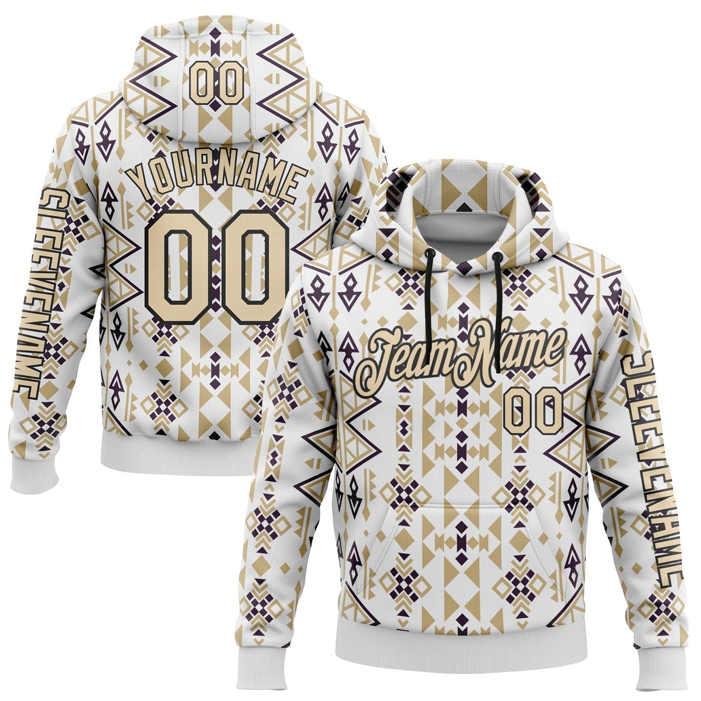 Custom White City Cream-Black 3D Pattern Design Western Cowboy Tribal Ethnic Sports Pullover Sweatshirt Hoodie - Main View