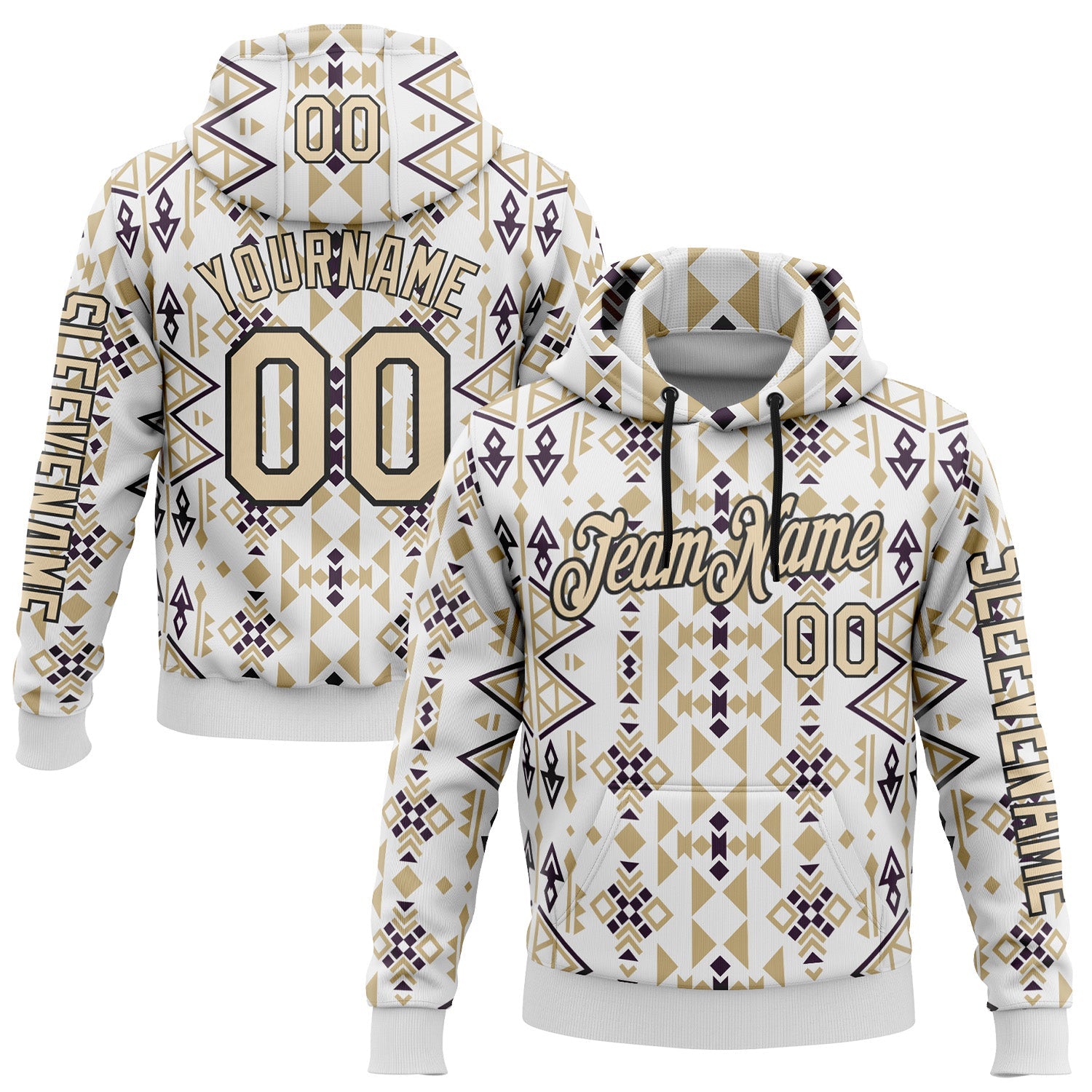 Custom White City Cream-Black 3D Pattern Design Western Cowboy Tribal Ethnic Sports Pullover Sweatshirt Hoodie - Main View