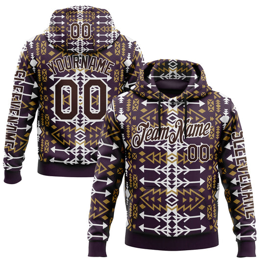 Custom Purple Brown-White 3D Pattern Design Western Cowboy Tribal Ethnic Sports Pullover Sweatshirt Hoodie - Main View