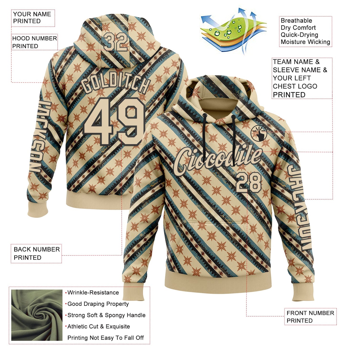 Custom Cream City Cream-Black 3D Pattern Design Western Cowboy Tribal Ethnic Sports Pullover Sweatshirt Hoodie view 2