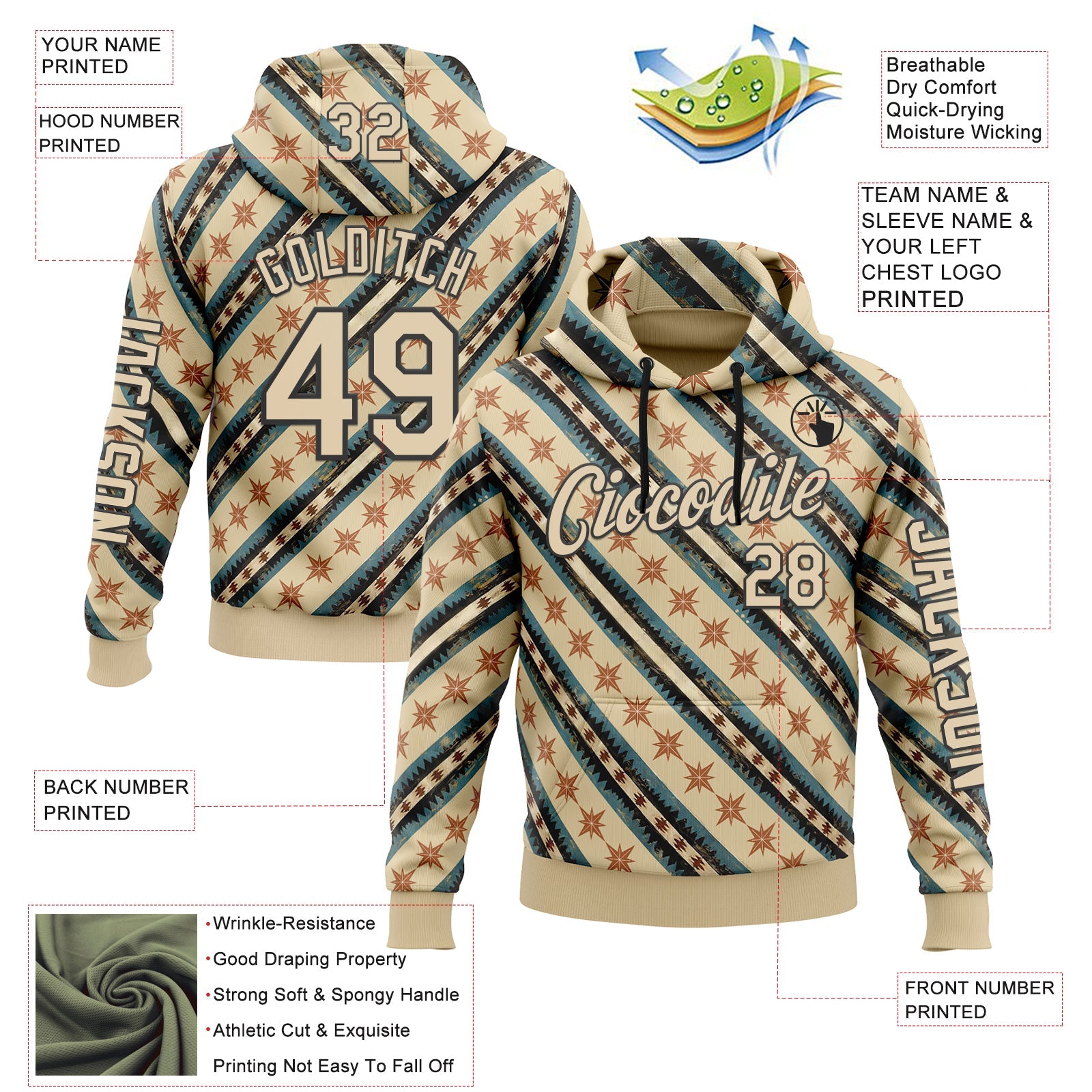 Custom Cream City Cream-Black 3D Pattern Design Western Cowboy Tribal Ethnic Sports Pullover Sweatshirt Hoodie view 2