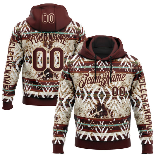 Custom Crimson City Cream 3D Pattern Design Western Cowboy Tribal Ethnic Sports Pullover Sweatshirt Hoodie - Main View