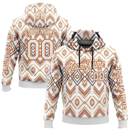 Custom White Texas Orange-Black 3D Pattern Design Western Cowboy Tribal Ethnic Sports Pullover Sweatshirt Hoodie - Main View