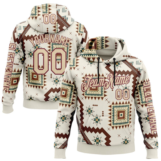 Custom White City Cream-Burgundy 3D Pattern Design Western Cowboy Tribal Ethnic Sports Pullover Sweatshirt Hoodie - Main View