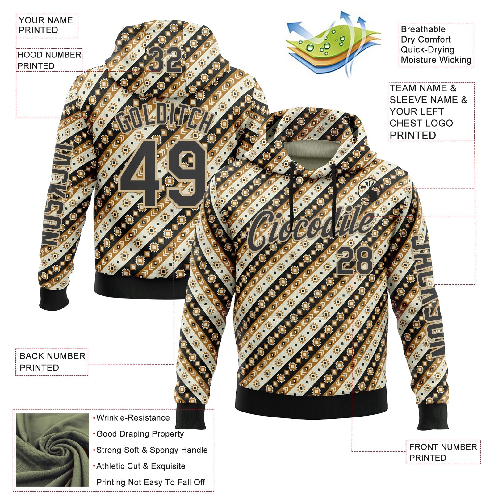Custom City Cream Black 3D Pattern Design Western Cowboy Tribal Ethnic Sports Pullover Sweatshirt Hoodie view 2