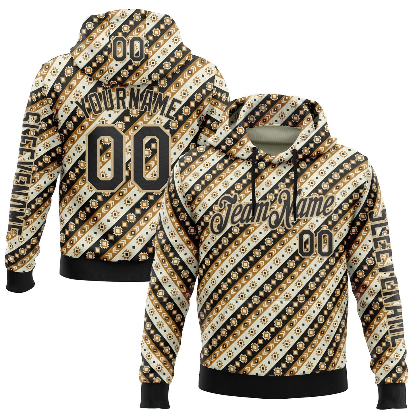Custom City Cream Black 3D Pattern Design Western Cowboy Tribal Ethnic Sports Pullover Sweatshirt Hoodie - Main View