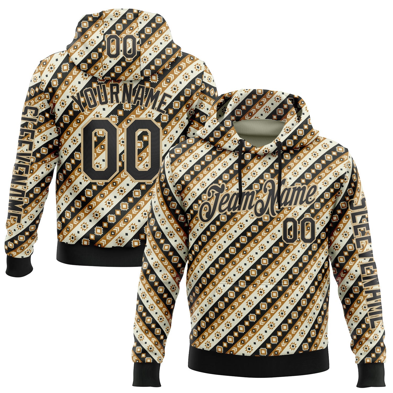 Custom City Cream Black 3D Pattern Design Western Cowboy Tribal Ethnic Sports Pullover Sweatshirt Hoodie - Main View