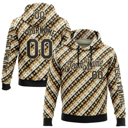 Custom City Cream Black 3D Pattern Design Western Cowboy Tribal Ethnic Sports Pullover Sweatshirt Hoodie - Main View