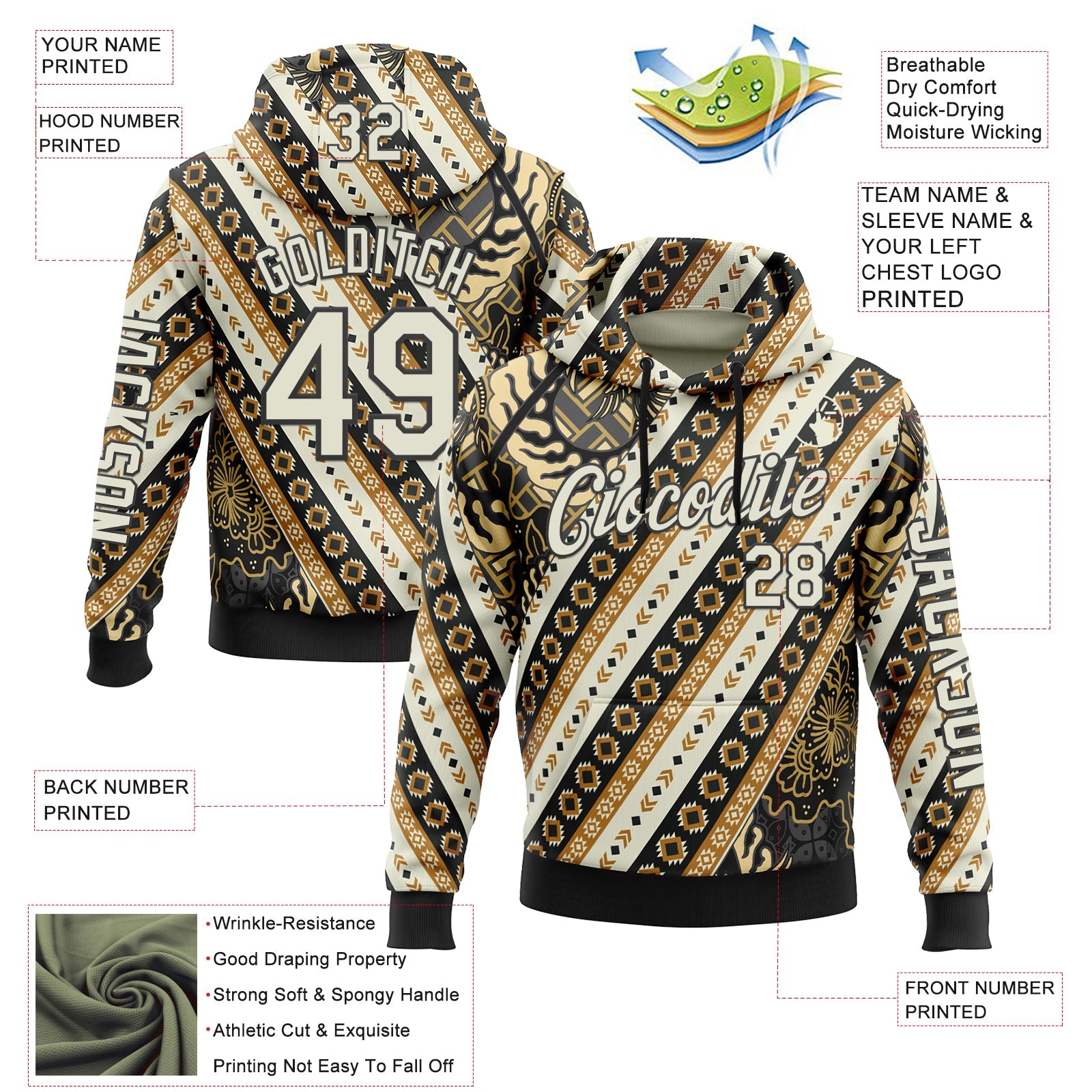 Custom City Cream Black 3D Pattern Design Western Cowboy Tribal Ethnic Sports Pullover Sweatshirt Hoodie view 2