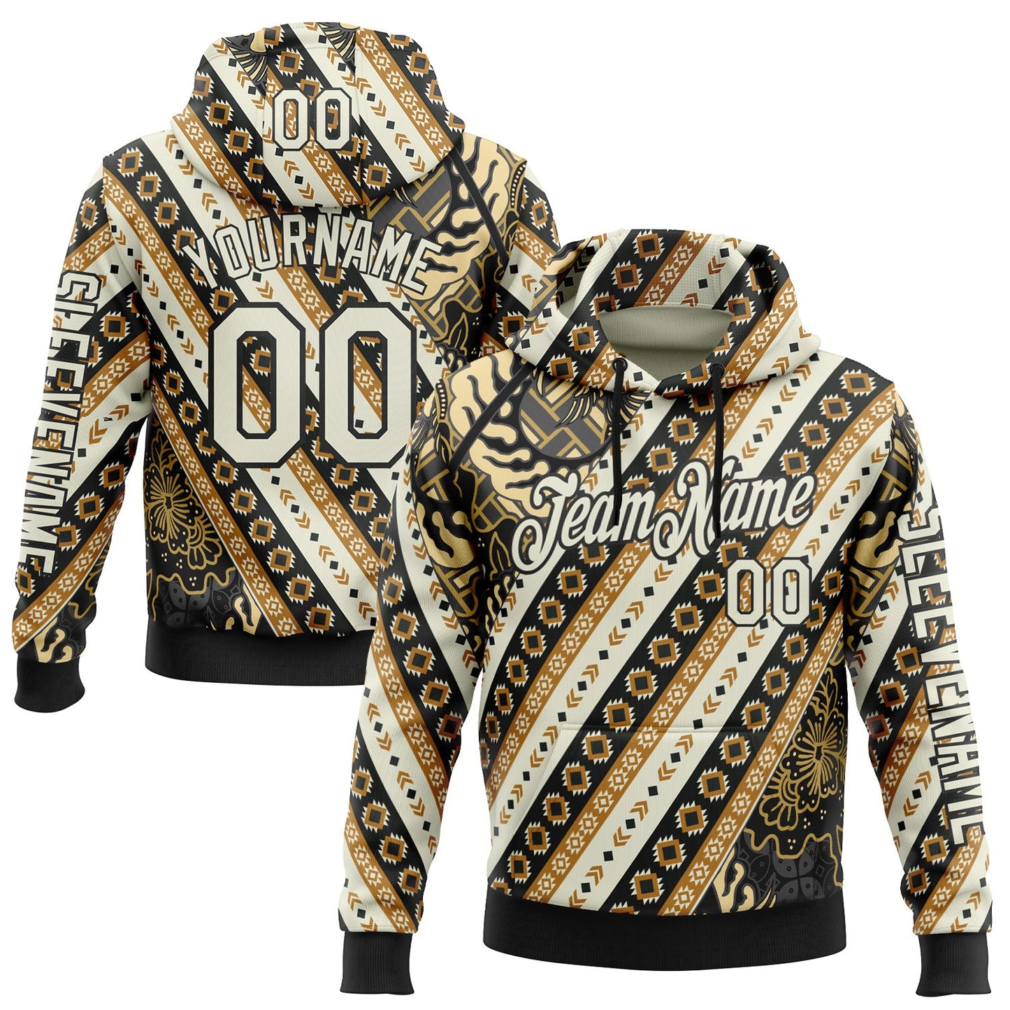 Custom City Cream Black 3D Pattern Design Western Cowboy Tribal Ethnic Sports Pullover Sweatshirt Hoodie - Main View