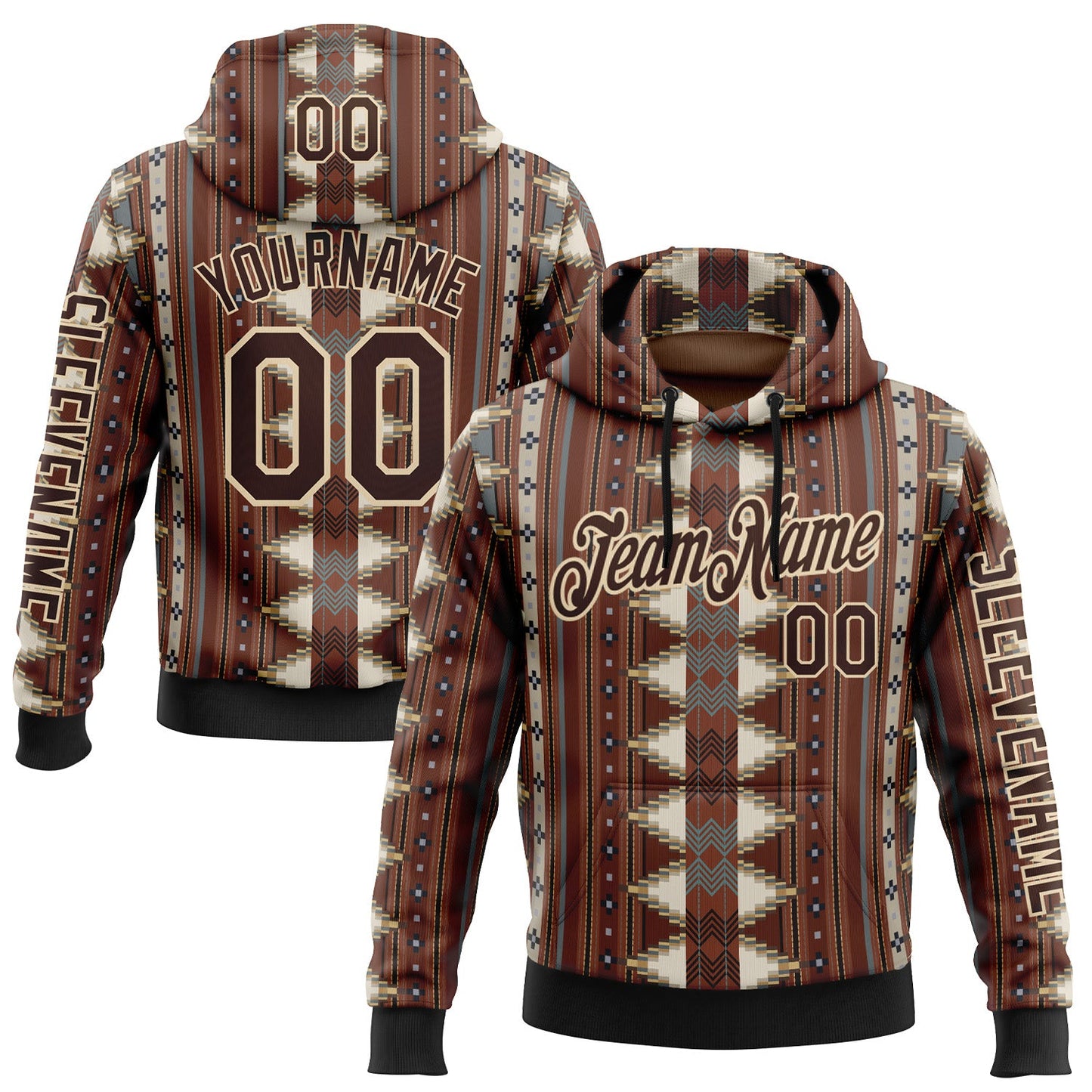 Custom Brown City Cream-Black 3D Pattern Design Western Cowboy Tribal Ethnic Sports Pullover Sweatshirt Hoodie - Main View